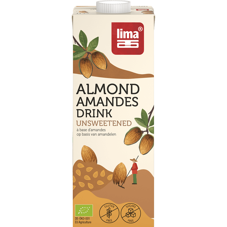 49136 323 Lima Almond Drink Unsweetened 1L Packshot Frontaal Rgb Transp
